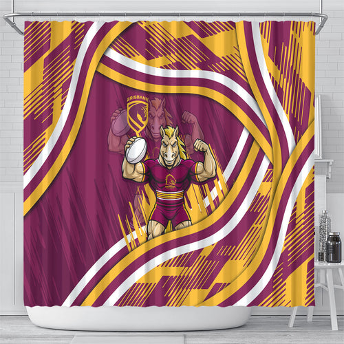 Brisbane Broncos Rugby Mascot Shower Curtain Fierce Athlete Graphic in Sports Style