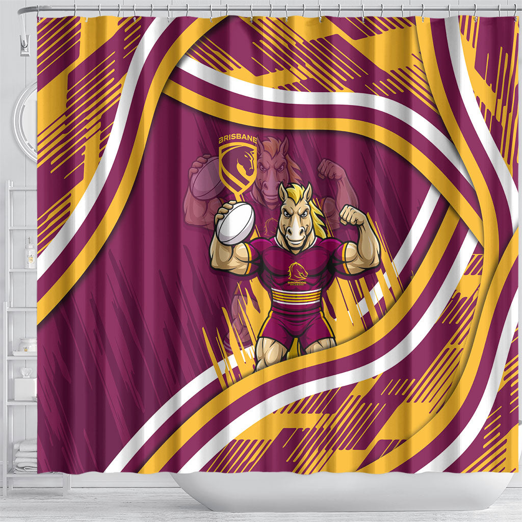 Brisbane Broncos Rugby Mascot Shower Curtain Fierce Athlete Graphic in Sports Style