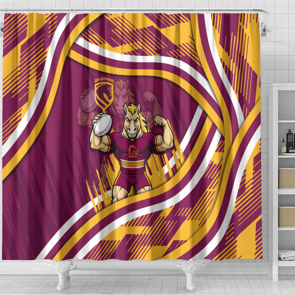 Brisbane Broncos Rugby Mascot Shower Curtain Fierce Athlete Graphic in Sports Style