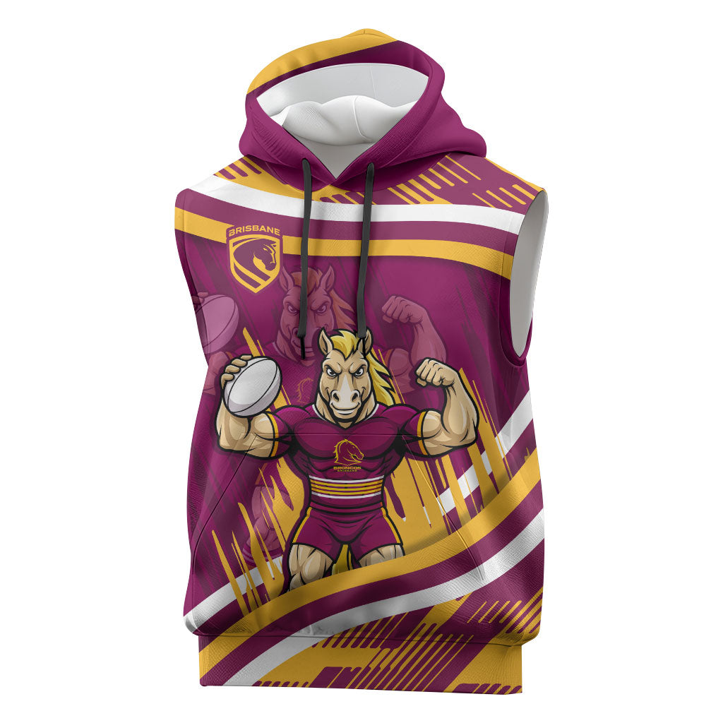 Brisbane Broncos Rugby Mascot Sleeveless Hoodie Fierce Athlete Graphic in Sports Style