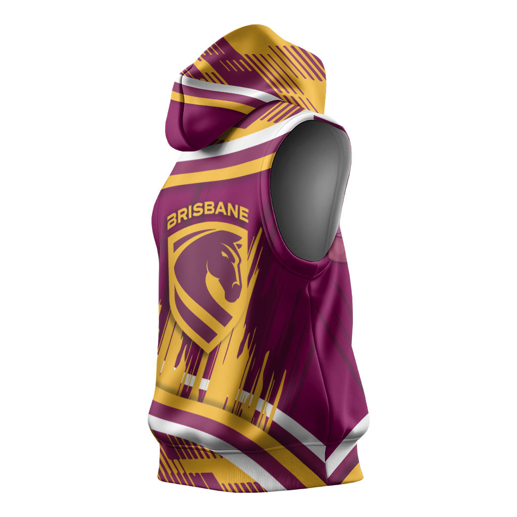 Brisbane Broncos Rugby Mascot Sleeveless Hoodie Fierce Athlete Graphic in Sports Style