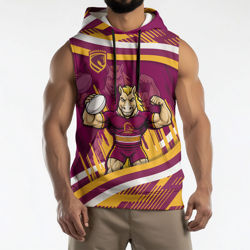 Brisbane Broncos Rugby Mascot Sleeveless Hoodie Fierce Athlete Graphic in Sports Style