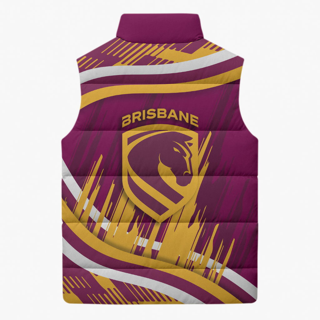 Brisbane Broncos Rugby Mascot Sleeveless Puffer Jacket Fierce Athlete Graphic in Sports Style