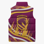 Brisbane Broncos Rugby Mascot Sleeveless Puffer Jacket Fierce Athlete Graphic in Sports Style