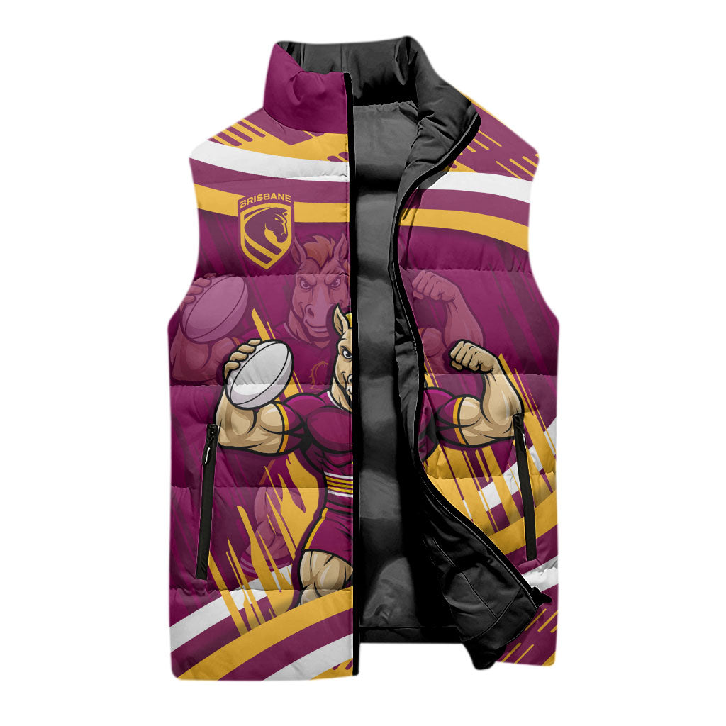 Brisbane Broncos Rugby Mascot Sleeveless Puffer Jacket Fierce Athlete Graphic in Sports Style