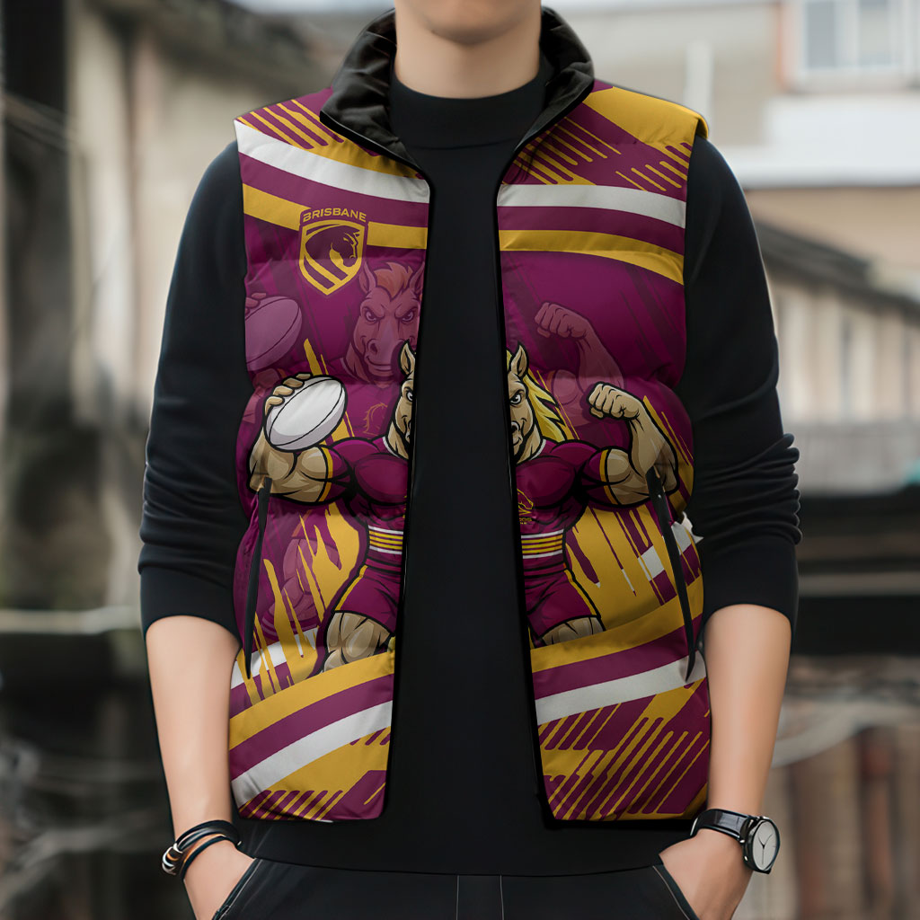 Brisbane Broncos Rugby Mascot Sleeveless Puffer Jacket Fierce Athlete Graphic in Sports Style
