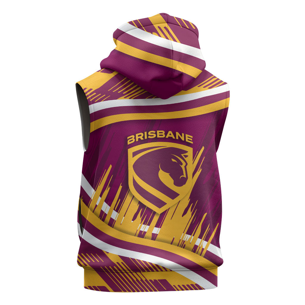Brisbane Broncos Rugby Mascot Sleeveless Zip Hoodie Fierce Athlete Graphic in Sports Style