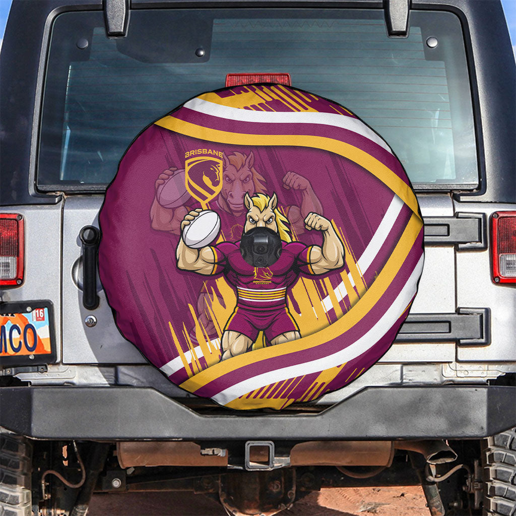 Brisbane Broncos Rugby Mascot Spare Tire Cover Fierce Athlete Graphic in Sports Style