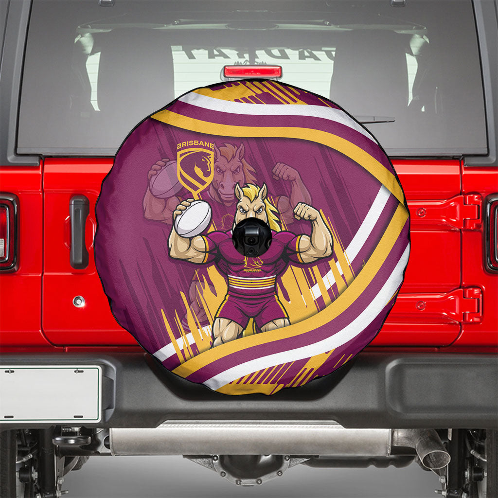 Brisbane Broncos Rugby Mascot Spare Tire Cover Fierce Athlete Graphic in Sports Style