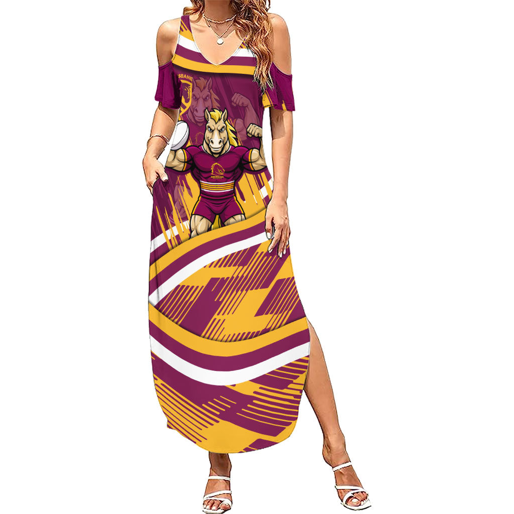 Brisbane Broncos Rugby Mascot Summer Maxi Dress Fierce Athlete Graphic in Sports Style