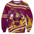 Brisbane Broncos Rugby Mascot Sweatshirt Fierce Athlete Graphic in Sports Style