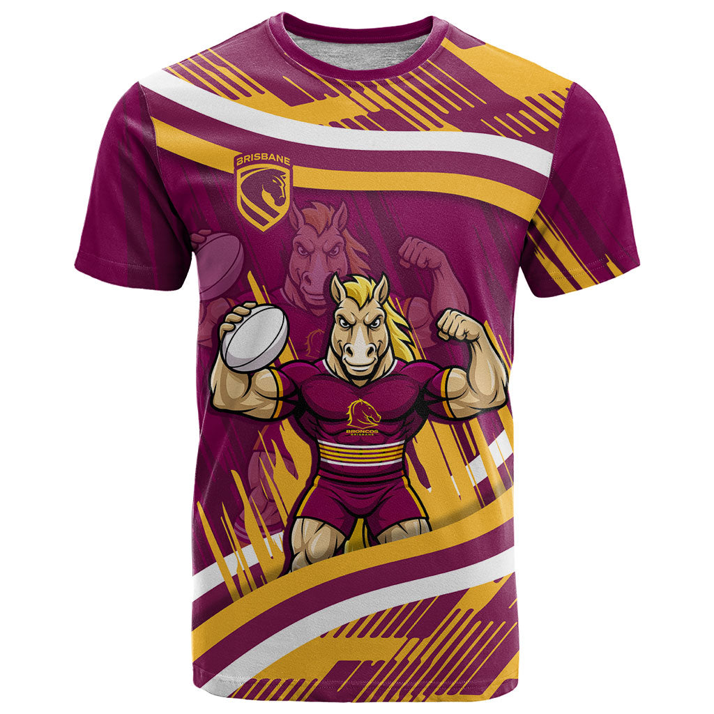 Brisbane Broncos Rugby Mascot T Shirt Fierce Athlete Graphic in Sports Style