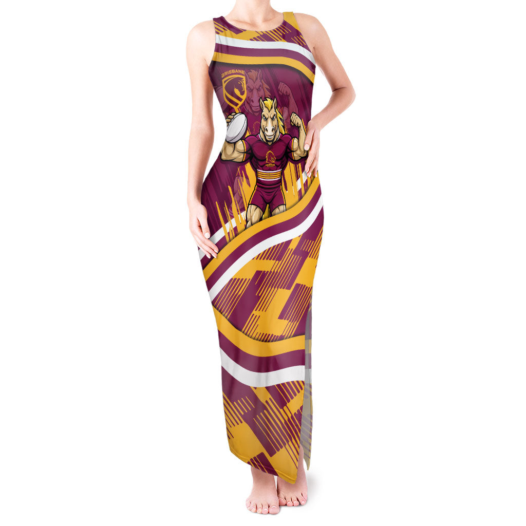Brisbane Broncos Rugby Mascot Tank Maxi Dress Fierce Athlete Graphic in Sports Style