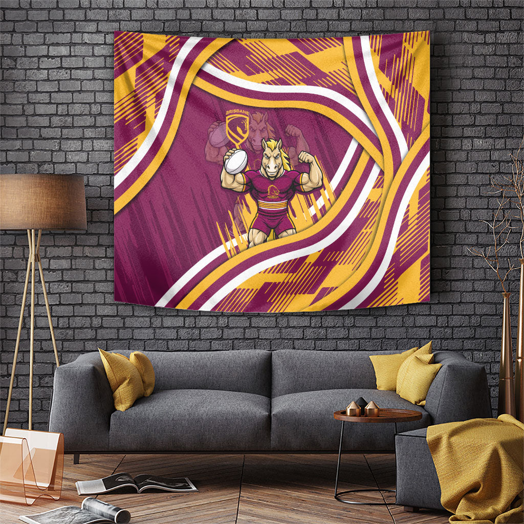 Brisbane Broncos Rugby Mascot Tapestry Fierce Athlete Graphic in Sports Style