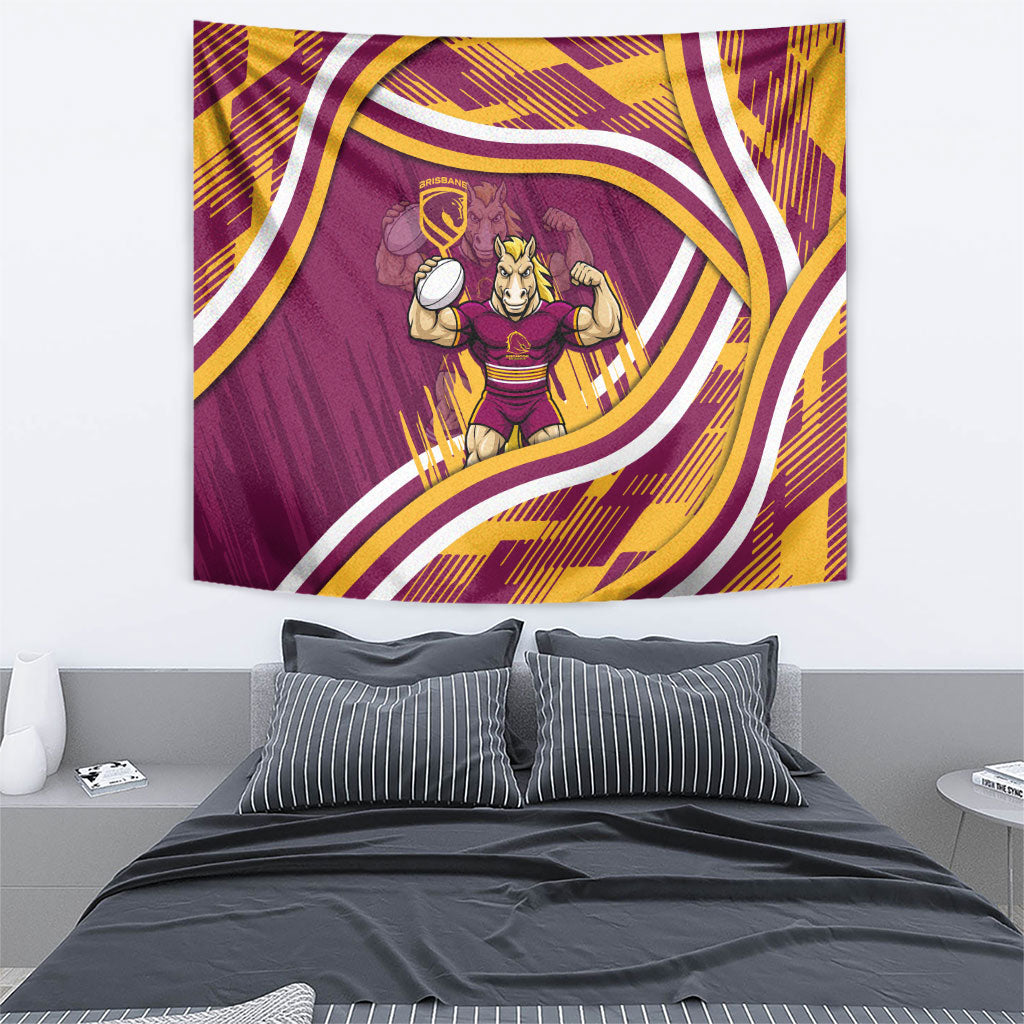 Brisbane Broncos Rugby Mascot Tapestry Fierce Athlete Graphic in Sports Style