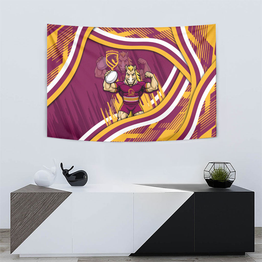 Brisbane Broncos Rugby Mascot Tapestry Fierce Athlete Graphic in Sports Style
