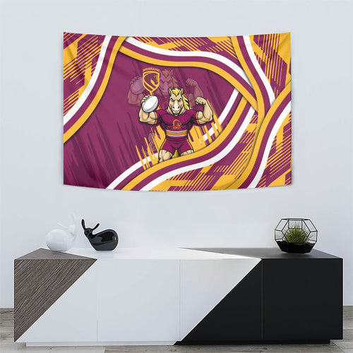 Brisbane Broncos Rugby Mascot Tapestry Fierce Athlete Graphic in Sports Style