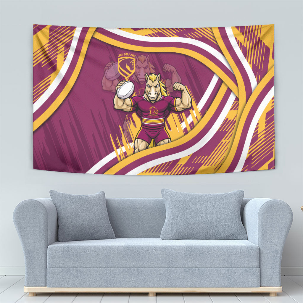 Brisbane Broncos Rugby Mascot Tapestry Fierce Athlete Graphic in Sports Style