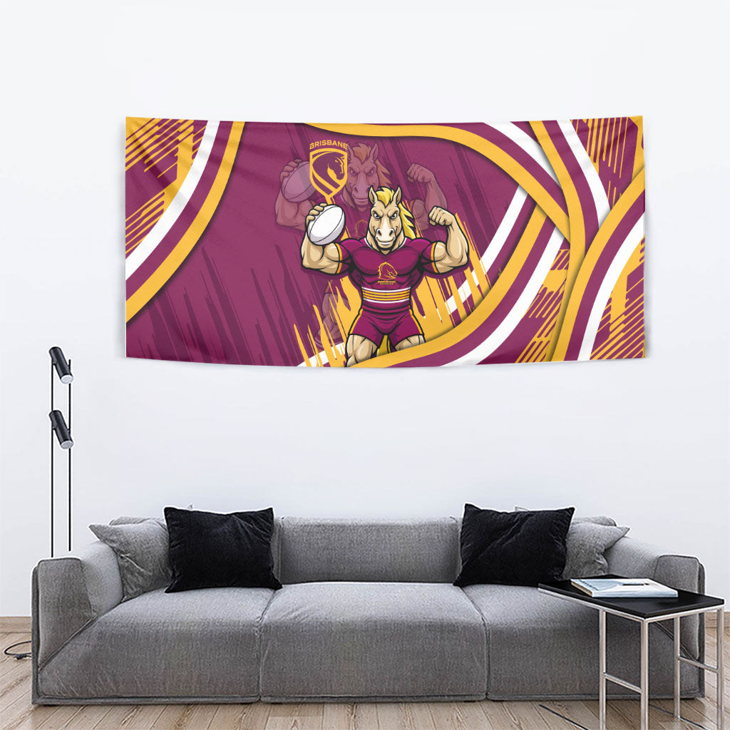 Brisbane Broncos Rugby Mascot Tapestry Fierce Athlete Graphic in Sports Style