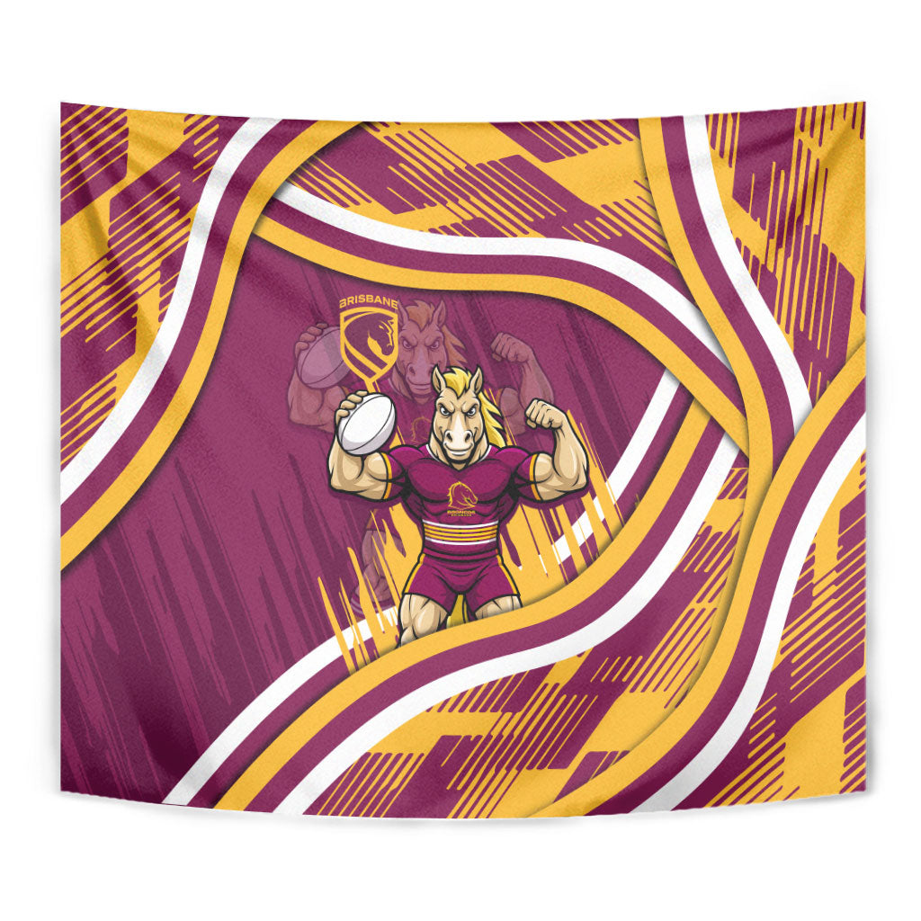 Brisbane Broncos Rugby Mascot Tapestry Fierce Athlete Graphic in Sports Style