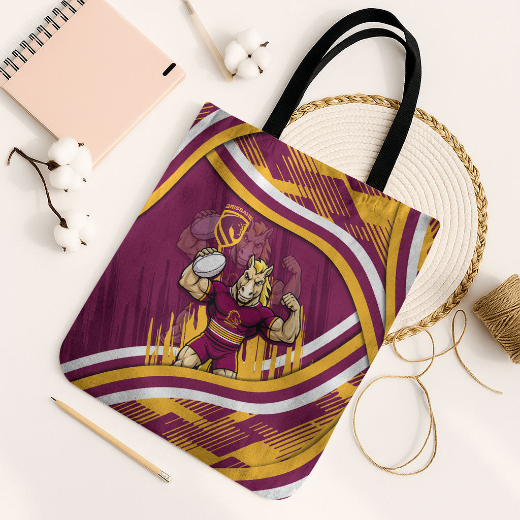 Brisbane Broncos Rugby Mascot Tote Bag Fierce Athlete Graphic in Sports Style