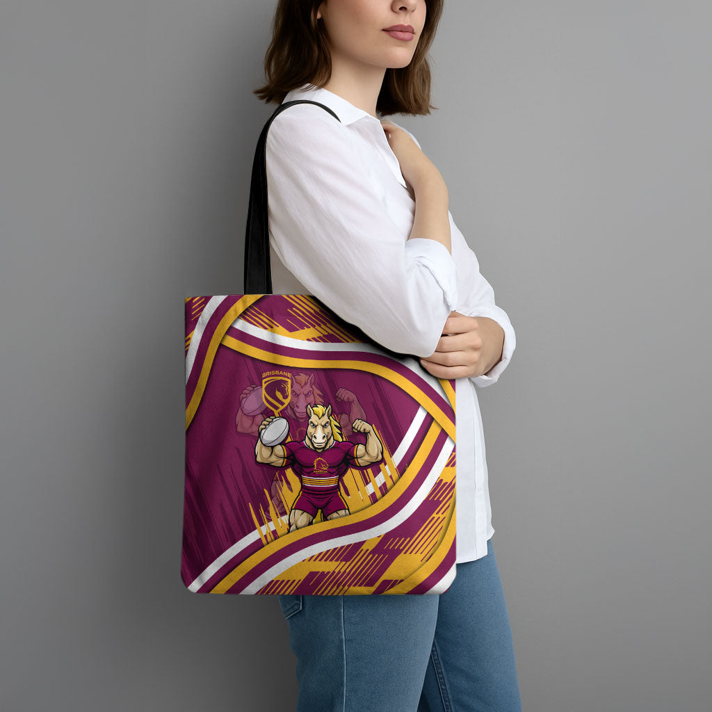 Brisbane Broncos Rugby Mascot Tote Bag Fierce Athlete Graphic in Sports Style
