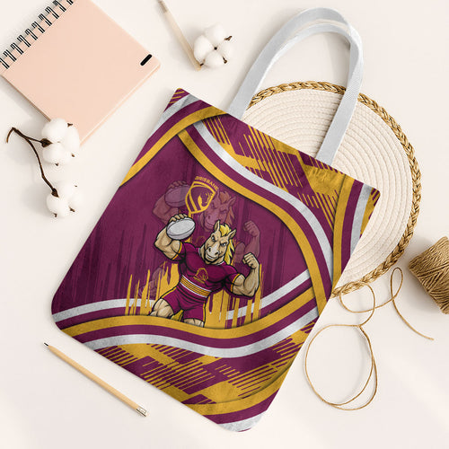 Brisbane Broncos Rugby Mascot Tote Bag Fierce Athlete Graphic in Sports Style