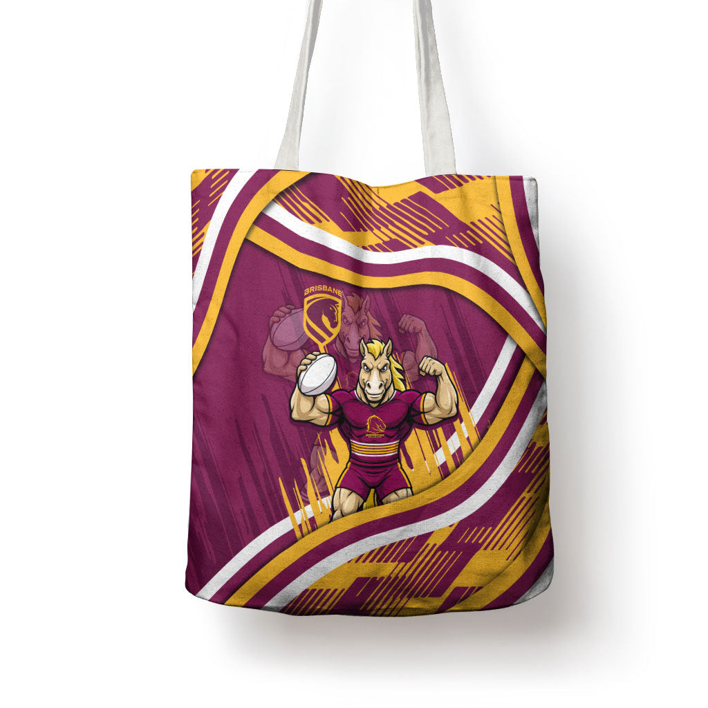 Brisbane Broncos Rugby Mascot Tote Bag Fierce Athlete Graphic in Sports Style