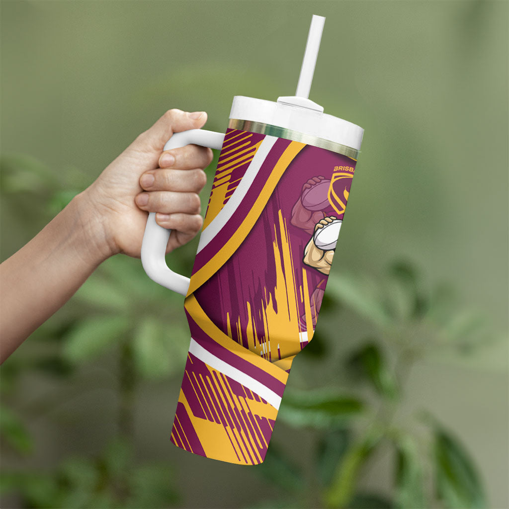 Brisbane Broncos Rugby Mascot Tumbler With Handle Fierce Athlete Graphic in Sports Style