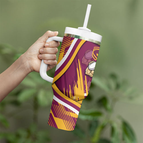 Brisbane Broncos Rugby Mascot Tumbler With Handle Fierce Athlete Graphic in Sports Style