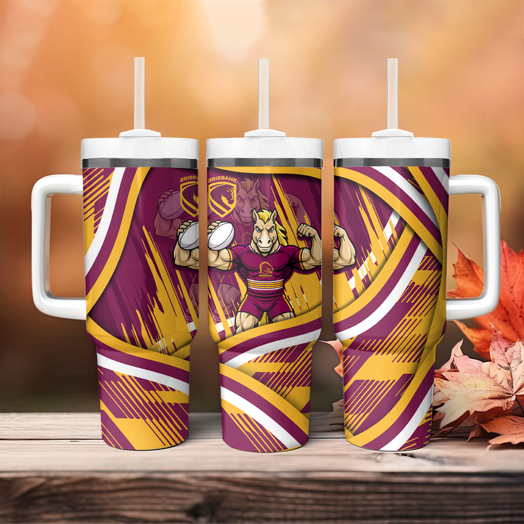 Brisbane Broncos Rugby Mascot Tumbler With Handle Fierce Athlete Graphic in Sports Style