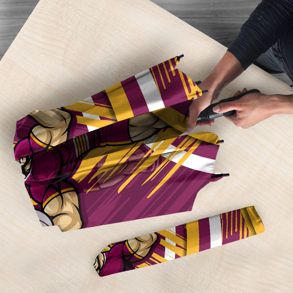 Brisbane Broncos Rugby Mascot Umbrella Fierce Athlete Graphic in Sports Style
