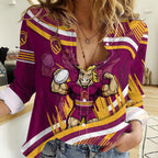 Brisbane Broncos Rugby Mascot Women Casual Shirt Fierce Athlete Graphic in Sports Style