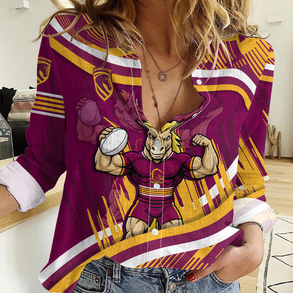 Brisbane Broncos Rugby Mascot Women Casual Shirt Fierce Athlete Graphic in Sports Style