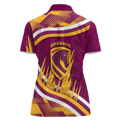 Brisbane Broncos Rugby Mascot Women Polo Shirt Fierce Athlete Graphic in Sports Style