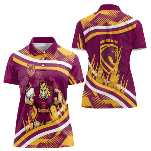 Brisbane Broncos Rugby Mascot Women Polo Shirt Fierce Athlete Graphic in Sports Style