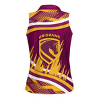 Brisbane Broncos Rugby Mascot Women Sleeveless Polo Shirt Fierce Athlete Graphic in Sports Style