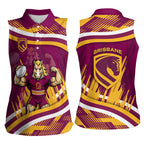 Brisbane Broncos Rugby Mascot Women Sleeveless Polo Shirt Fierce Athlete Graphic in Sports Style