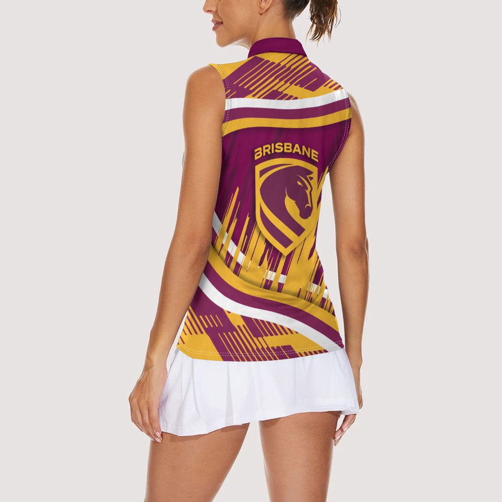 Brisbane Broncos Rugby Mascot Women Sleeveless Polo Shirt Fierce Athlete Graphic in Sports Style
