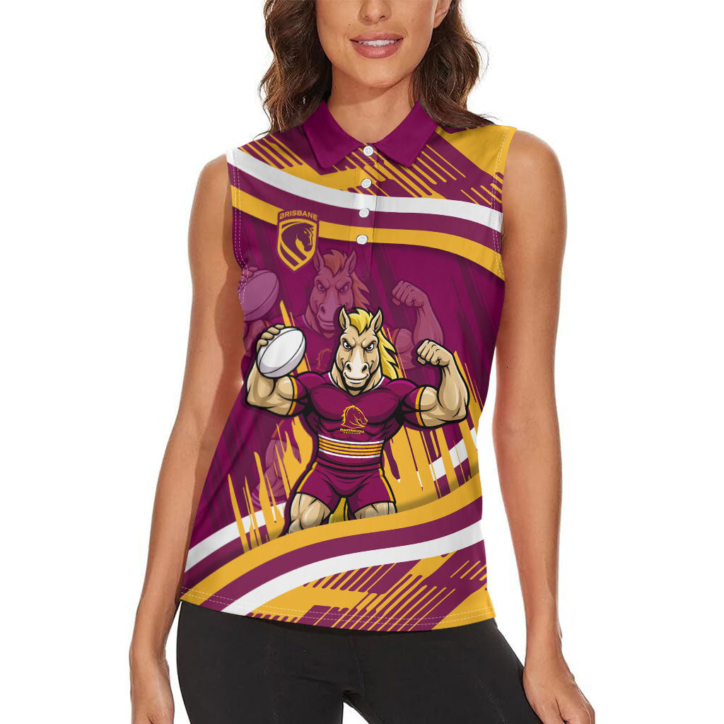 Brisbane Broncos Rugby Mascot Women Sleeveless Polo Shirt Fierce Athlete Graphic in Sports Style