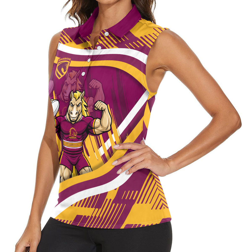Brisbane Broncos Rugby Mascot Women Sleeveless Polo Shirt Fierce Athlete Graphic in Sports Style