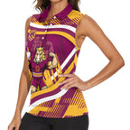 Brisbane Broncos Rugby Mascot Women Sleeveless Polo Shirt Fierce Athlete Graphic in Sports Style
