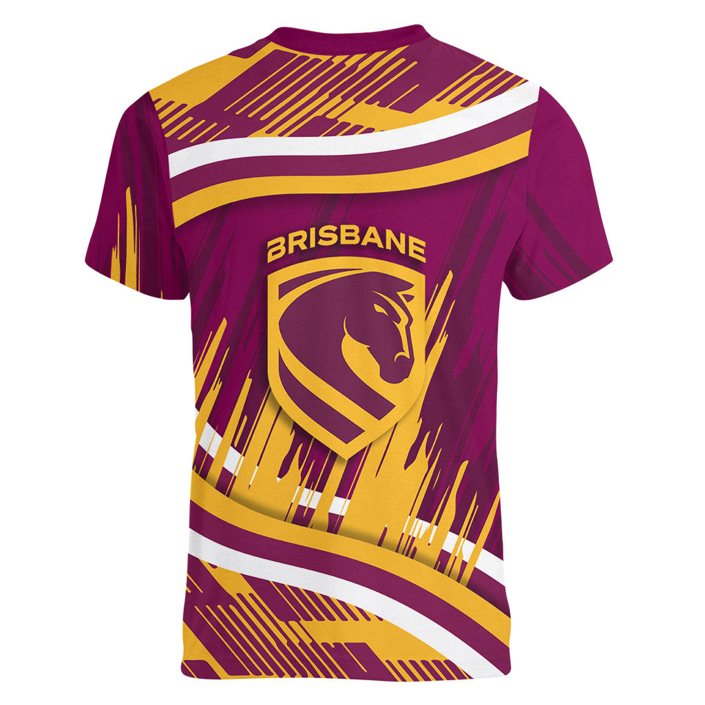 Brisbane Broncos Rugby Mascot Women V-Neck T-Shirt Fierce Athlete Graphic in Sports Style