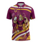 Brisbane Broncos Rugby Mascot Zipper Polo Shirt Fierce Athlete Graphic in Sports Style