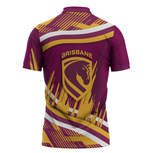 Brisbane Broncos Rugby Mascot Zipper Polo Shirt Fierce Athlete Graphic in Sports Style