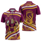 Brisbane Broncos Rugby Mascot Zipper Polo Shirt Fierce Athlete Graphic in Sports Style