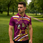 Brisbane Broncos Rugby Mascot Zipper Polo Shirt Fierce Athlete Graphic in Sports Style