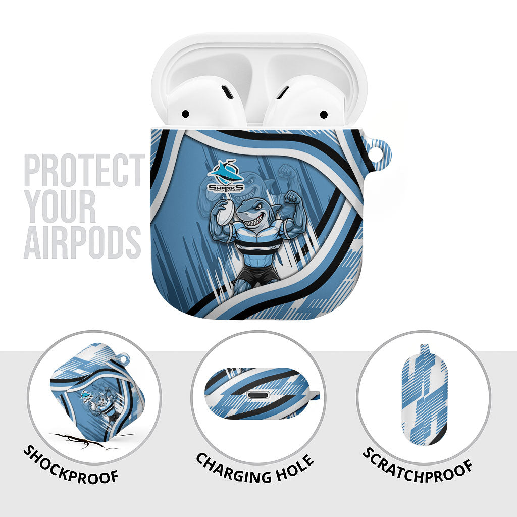 Cronulla Sharks Rugby Mascot AirPods Case Fierce Athlete Graphic in Sports Style