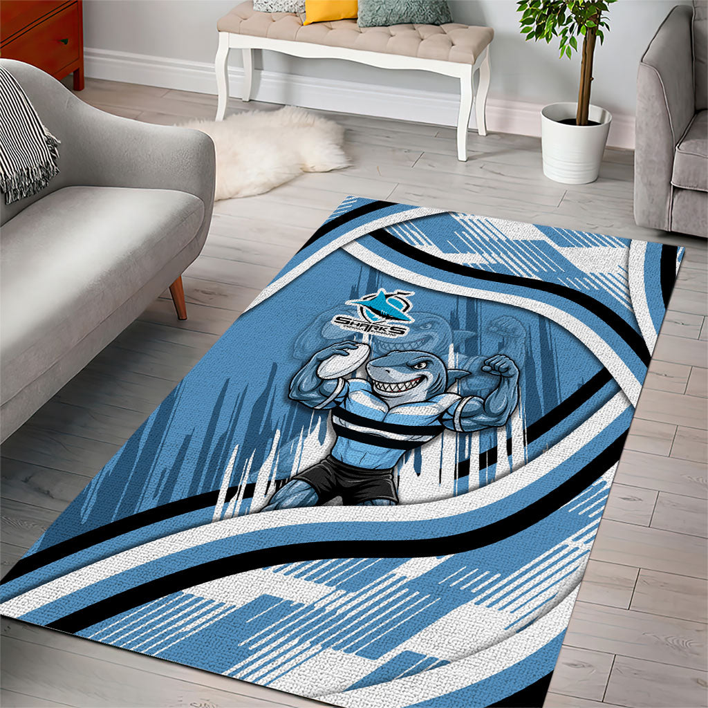 Cronulla Sharks Rugby Mascot Area Rug Fierce Athlete Graphic in Sports Style