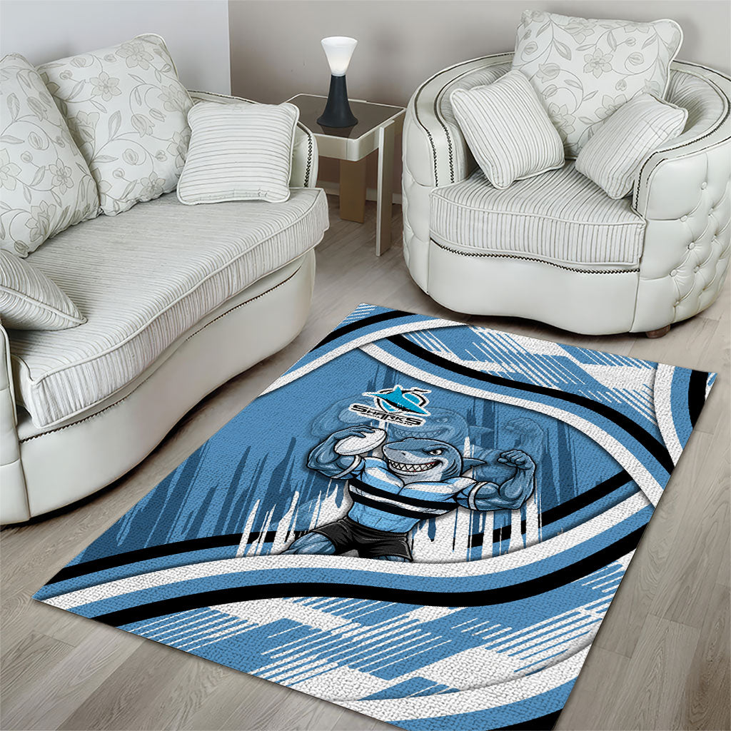 Cronulla Sharks Rugby Mascot Area Rug Fierce Athlete Graphic in Sports Style